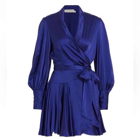 NWOT Zimmermann Lapis Blue Silk Wrap Mini Dress, Size AU 1 (US 6) - Picture 4 of 10